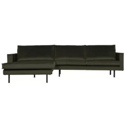 BePureHome Rodeo Velvet Met Chaise Longue Links Donkergroen
