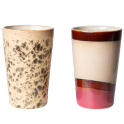 HKliving 70's Ceramic Thee Mokken Set Van 2 Roze Beige
