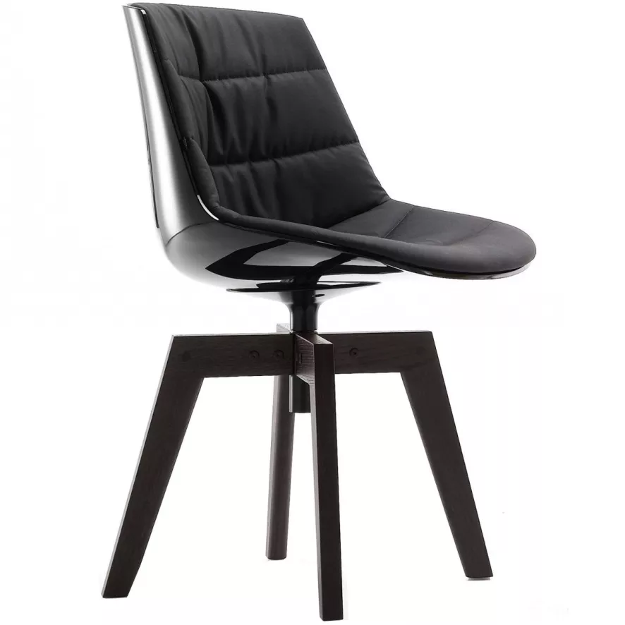 MDF Italia Flow Chair Gestoffeerde Stoel Met Bruin Eiken Onderstel, Zwarte Kuip, Grijze Finish, Londra Zwart 3 MDF Italia Flow Chair Gestoffeerde Stoel Met Bruin Eiken Onderstel, Zwarte Kuip, Grijze Finish, Londra Zwart